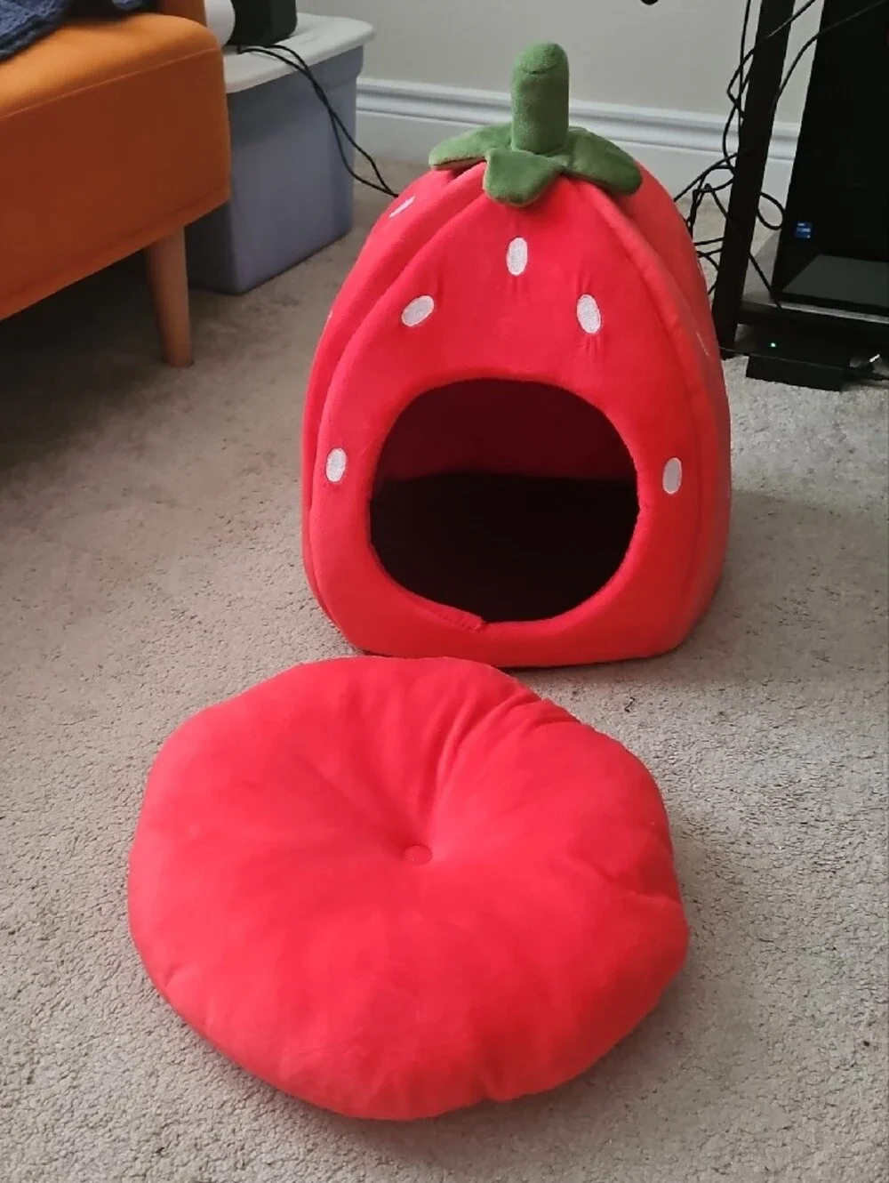 Plush Strawberry Pet Bed - Red with Green Top